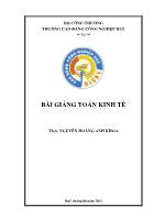 Bài giảng toán kinh tế - Chương 1: Tổng quan về toán kinh tế